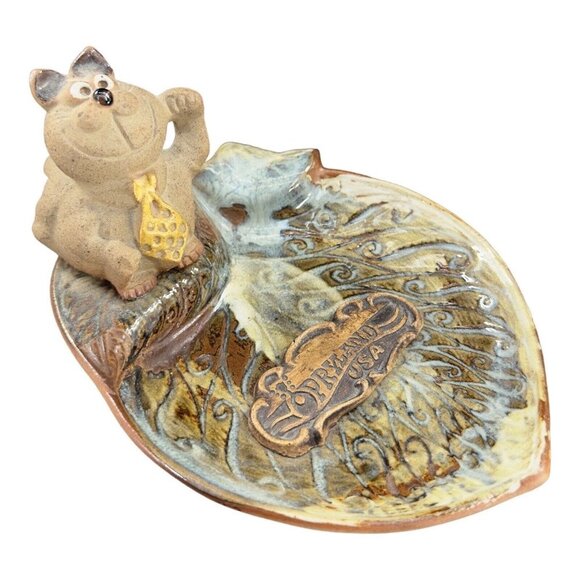 Vintage Pottery Craft Pryland USA Cat W Tie Trinket Dish Plate Hand Made Ceramic - Picture 1 of 10